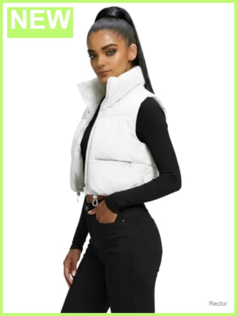 Women's Cropped Puffer Vest Lightweight Zip Pockets Stand Collar Quilted - Picture 2 of 6